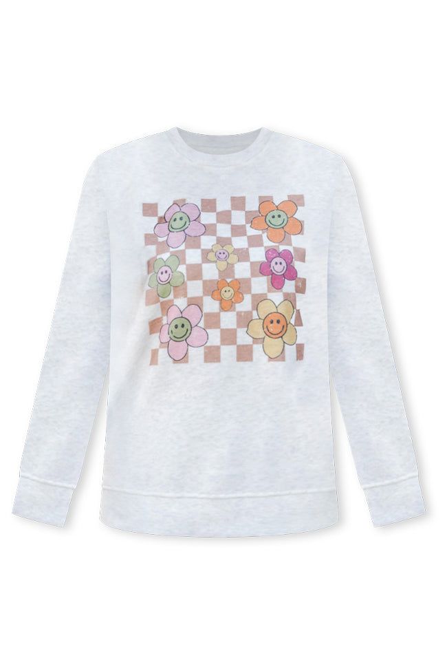 Daisy Checkered Heather Ash Graphic Sweatshirt FINAL SALE sold by Pink Lily product image thumbnail 5
