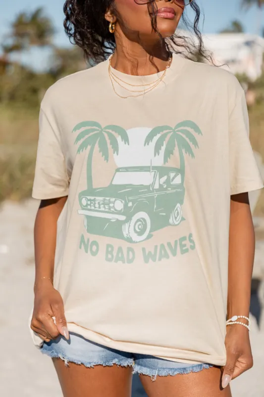 No Bad Waves Ivory Oversized Graphic Tee sold by Pink Lily