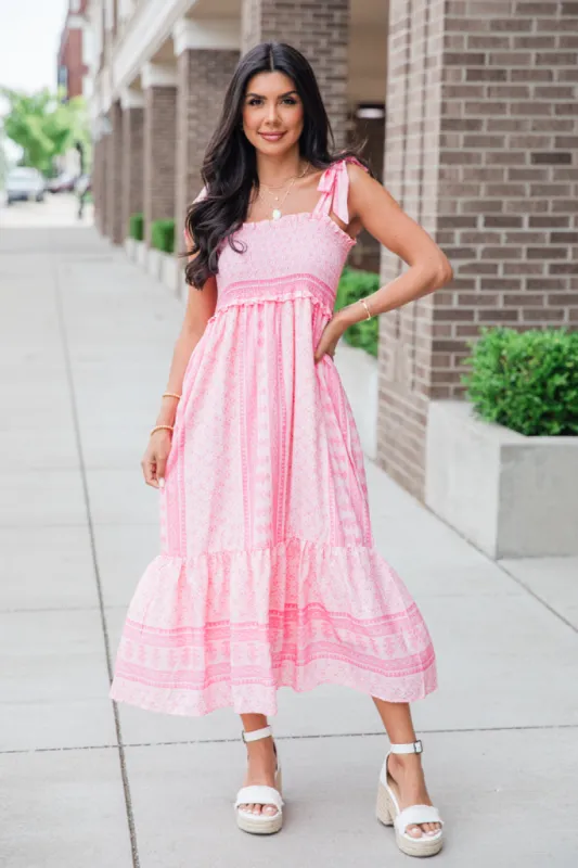 I Still Believe Pink Tie Strap Printed Dress sold by Pink Lily