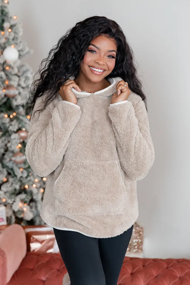 Fine Line Taupe and Ivory Contrast Lining Sherpa Hoodie FINAL SALE sold by Pink Lily