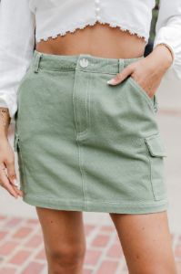 Always A Good Time Olive Cargo Skirt sold by Pink Lily