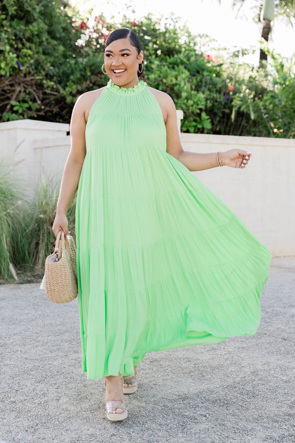 Twirl Me Around Lime Green Halter Gauze Maxi Dress FINAL SALE sold by Pink Lily product image thumbnail 5