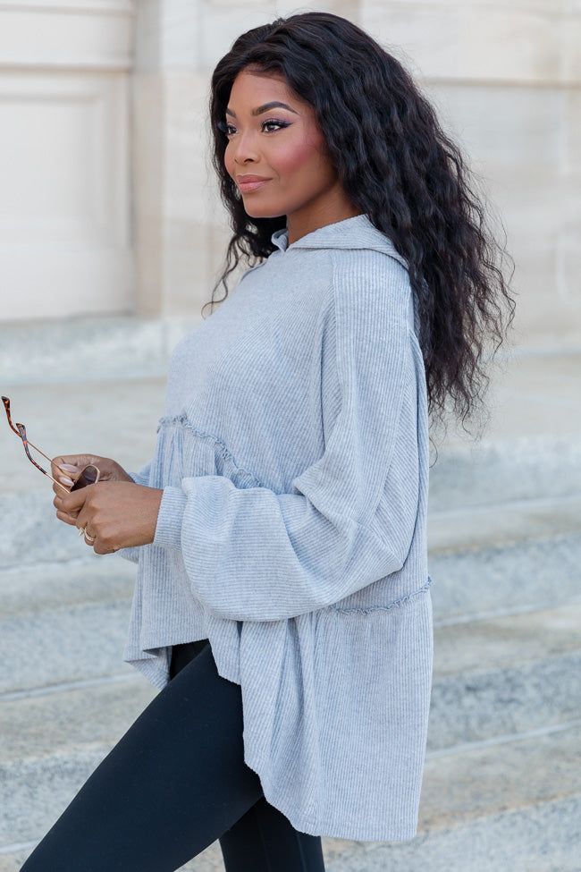 Gotta Get Going Grey Ribbed Knit Hoodie sold by Pink Lily product image thumbnail 4