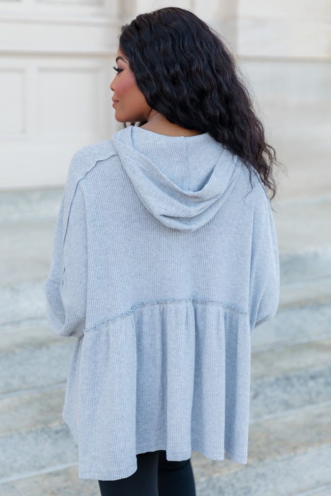 Gotta Get Going Grey Ribbed Knit Hoodie sold by Pink Lily product image thumbnail 5