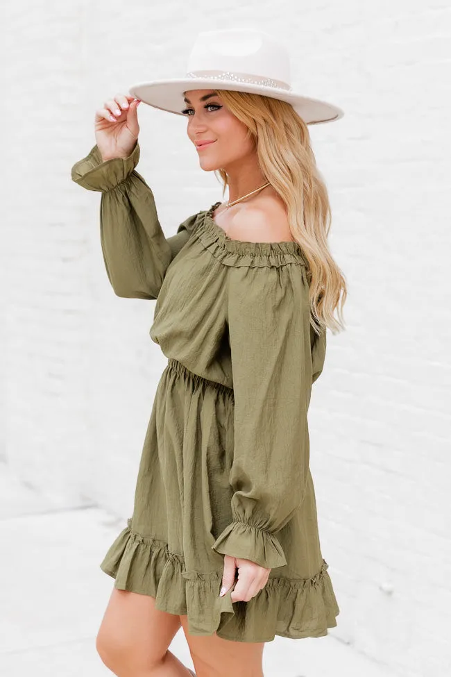 Keep It Classy Olive Off The Shoulder Long Sleeve Romper FINAL SALE sold by Pink Lily product image thumbnail 4