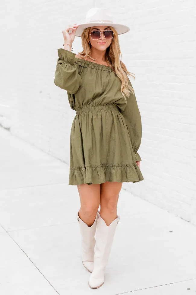 Keep It Classy Olive Off The Shoulder Long Sleeve Romper FINAL SALE sold by Pink Lily product image thumbnail 2