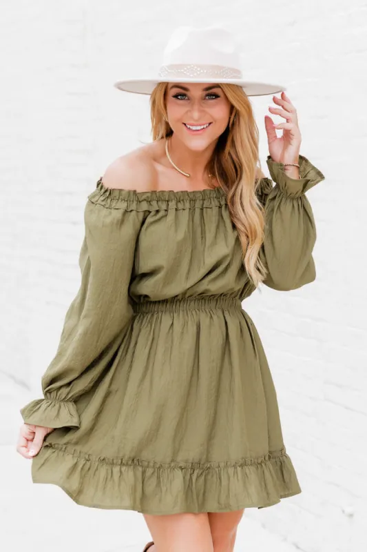 Keep It Classy Olive Off The Shoulder Long Sleeve Romper FINAL SALE sold by Pink Lily