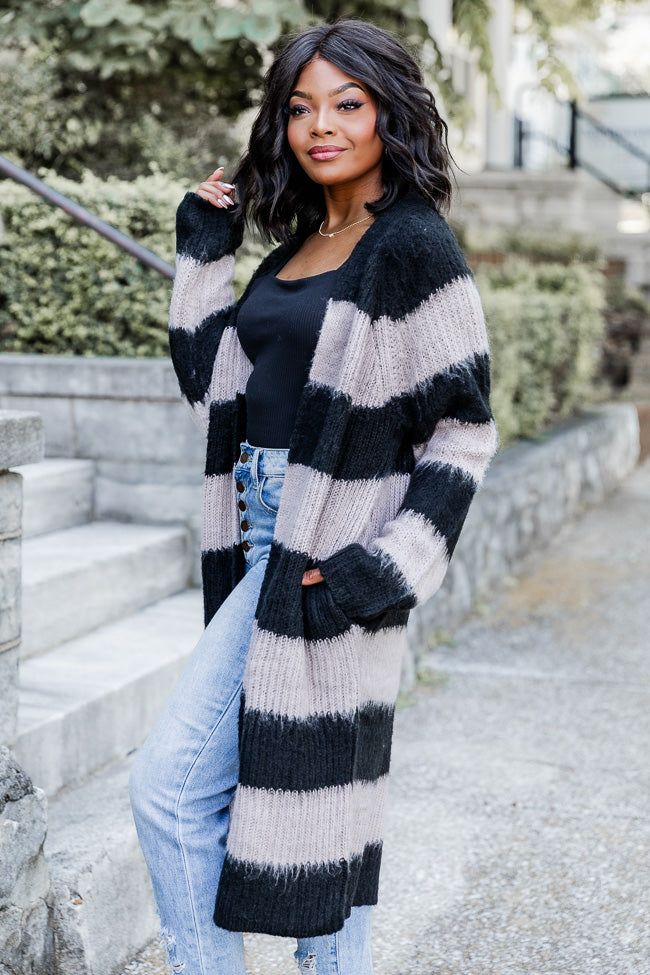 Come And Go Beige And Black Long Striped Cardigan FINAL SALE sold by Pink Lily product image thumbnail 3