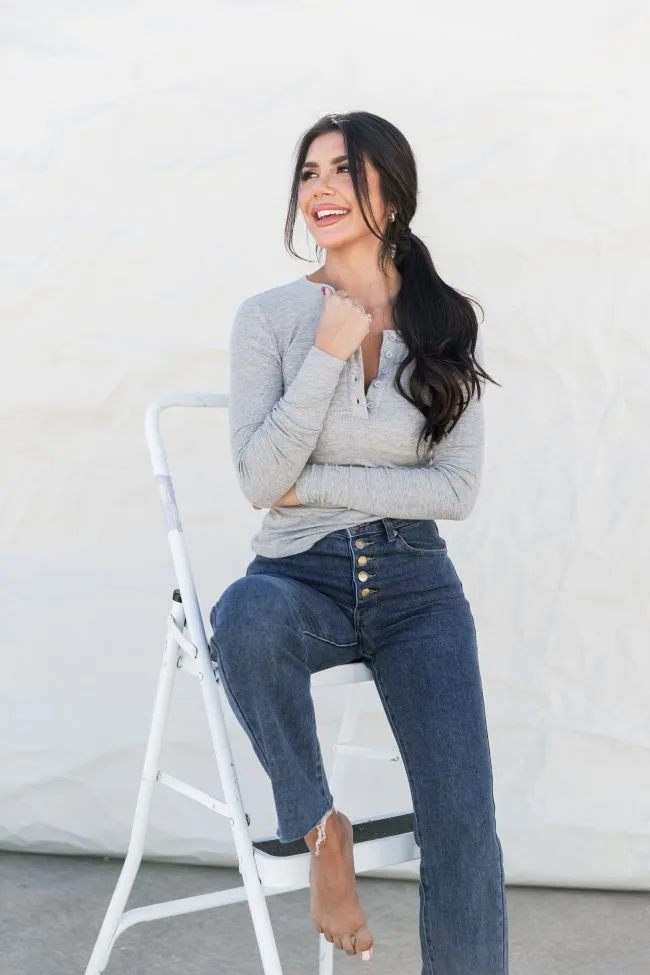 All The Better Grey Ribbed Knit Henley Long Sleeve Tee sold by Pink Lily product image thumbnail 4