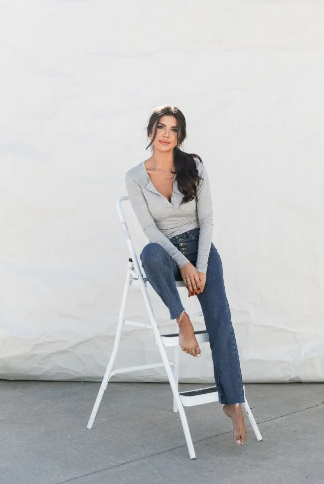 All The Better Grey Ribbed Knit Henley Long Sleeve Tee sold by Pink Lily product image thumbnail 2