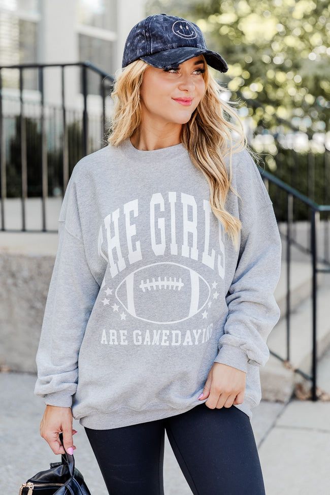 The Girls are Gamedaying Grey Oversized Graphic Sweatshirt sold by Pink Lily product image thumbnail 3