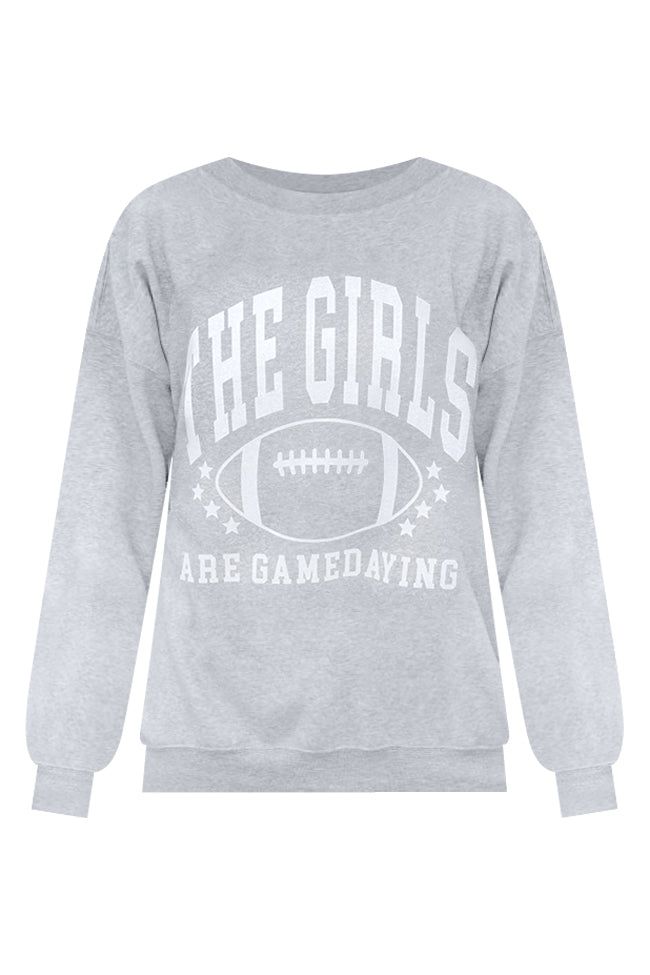 The Girls are Gamedaying Grey Oversized Graphic Sweatshirt sold by Pink Lily product image thumbnail 6