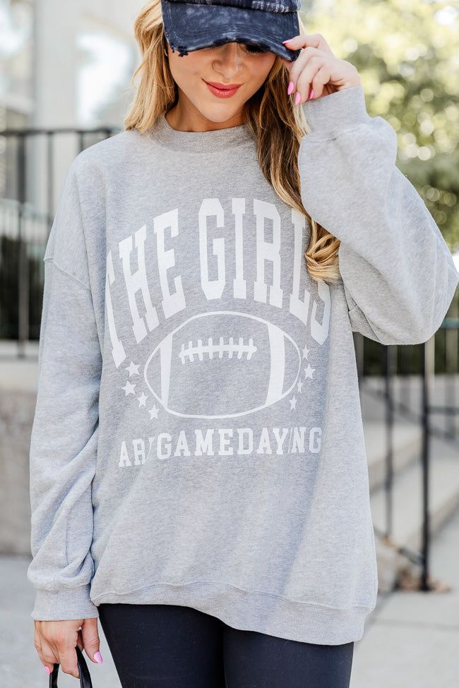 The Girls are Gamedaying Grey Oversized Graphic Sweatshirt sold by Pink Lily