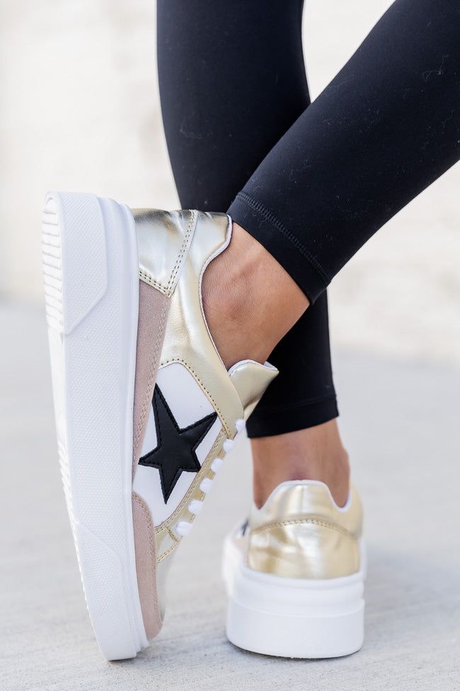 Pink Lily Cleo Gold And Black Star Sneakers FINAL SALE Parallel