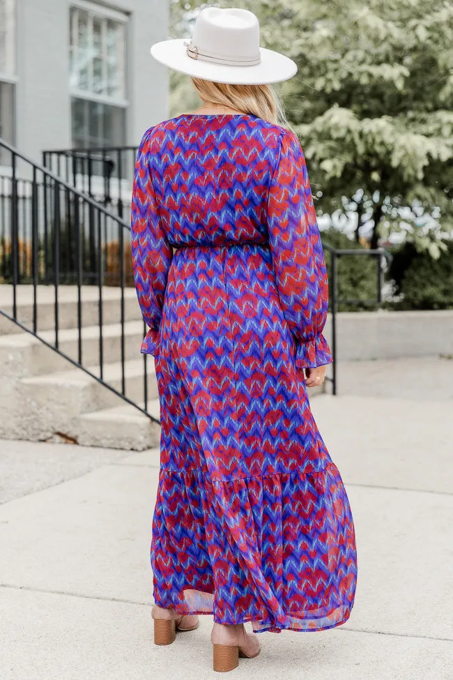 We're Not Done Blue Abstract Printed Long Sleeve Maxi Dress FINAL SALE sold by Pink Lily product image thumbnail 5