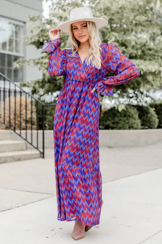 We're Not Done Blue Abstract Printed Long Sleeve Maxi Dress FINAL SALE sold by Pink Lily