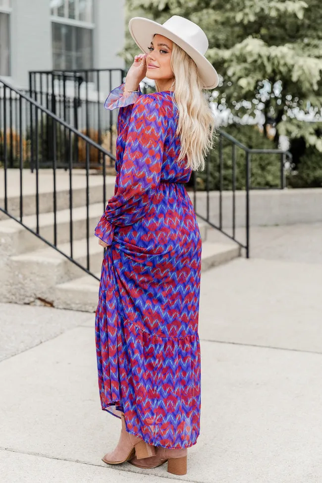 We're Not Done Blue Abstract Printed Long Sleeve Maxi Dress FINAL SALE sold by Pink Lily product image thumbnail 4