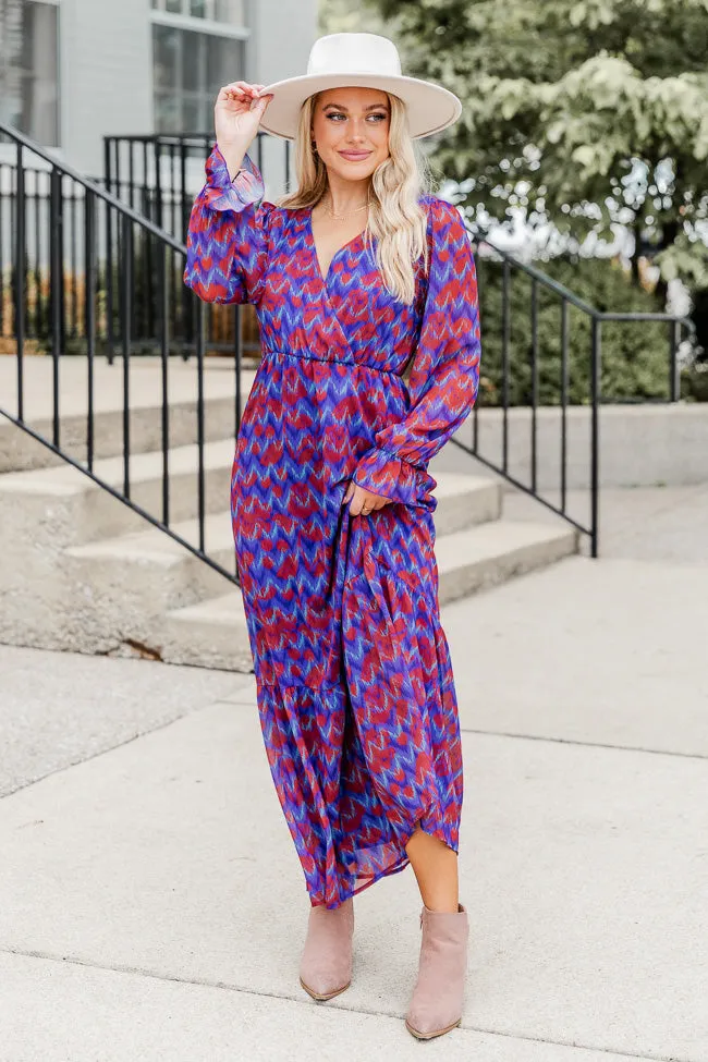 We're Not Done Blue Abstract Printed Long Sleeve Maxi Dress FINAL SALE sold by Pink Lily product image thumbnail 2