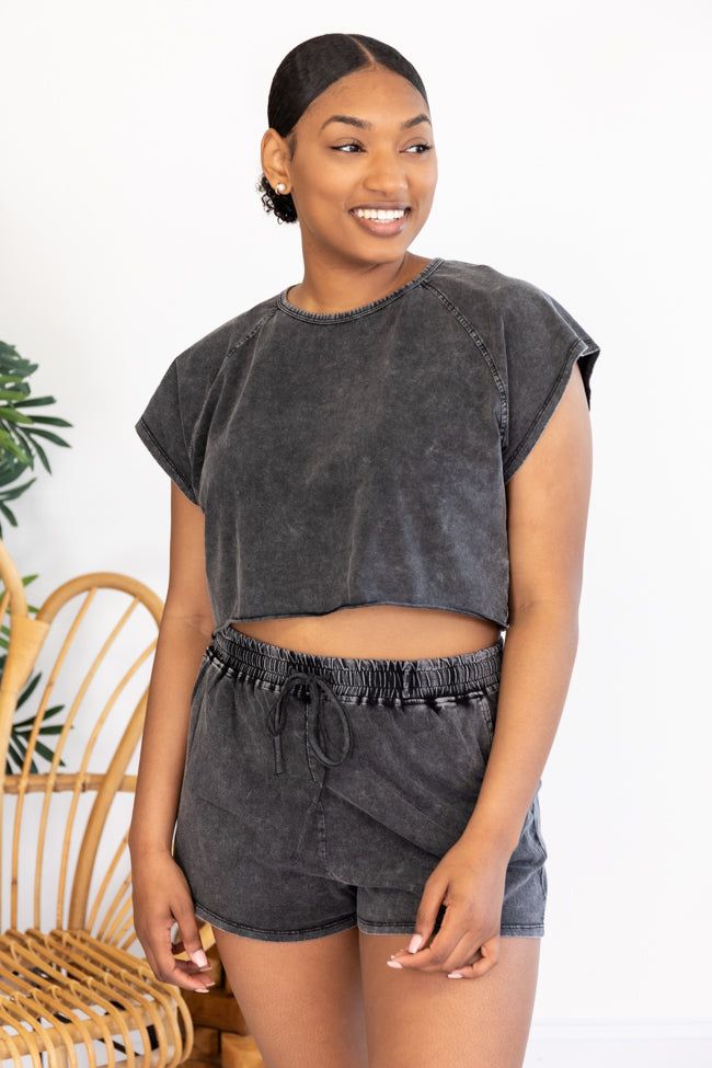 Never Holding Back Acid Wash Charcoal Cropped Blouse FINAL SALE sold by Pink Lily product image thumbnail 12