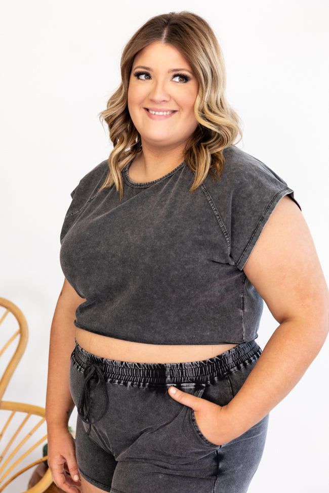 Never Holding Back Acid Wash Charcoal Cropped Blouse FINAL SALE sold by Pink Lily product image thumbnail 16