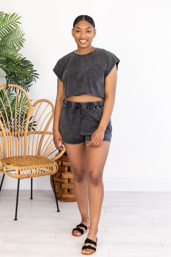 Never Holding Back Acid Wash Charcoal Cropped Blouse FINAL SALE sold by Pink Lily product image thumbnail 11