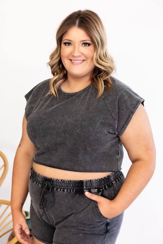 Never Holding Back Acid Wash Charcoal Cropped Blouse FINAL SALE sold by Pink Lily product image thumbnail 17