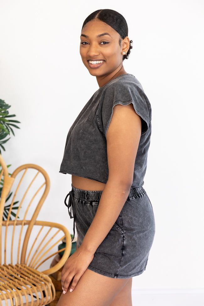 Never Holding Back Acid Wash Charcoal Cropped Blouse FINAL SALE sold by Pink Lily product image thumbnail 13