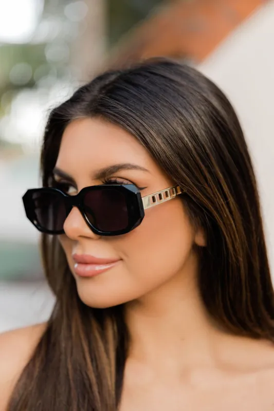 Feeling Fussy Thin Square Frame Black Sunglasses made by Pink Lily