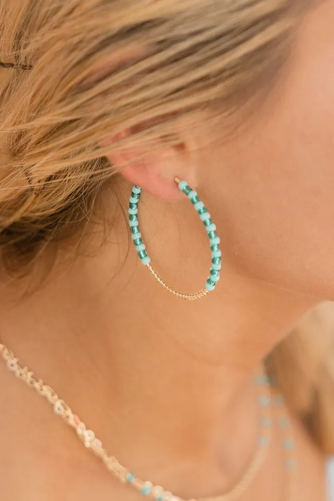 Turquoise and Gold Beaded Hoops sold by Pink Lily