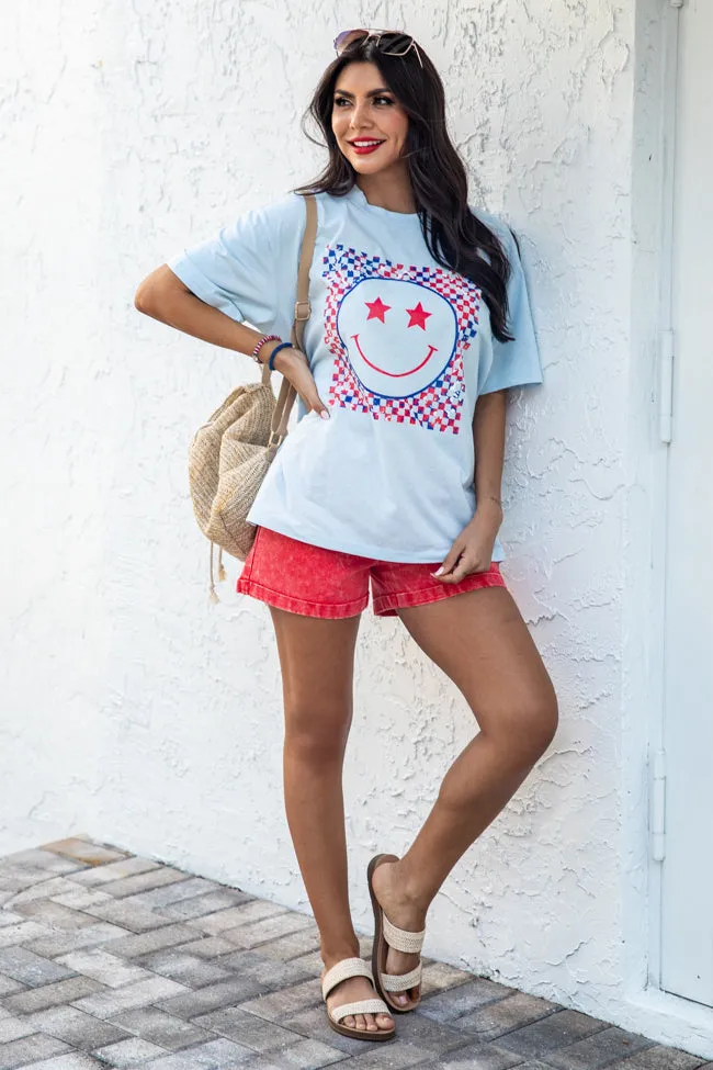 Multi Patriotic Smiley Checkered Ice Blue Graphic Tee sold by Pink Lily product image thumbnail 2