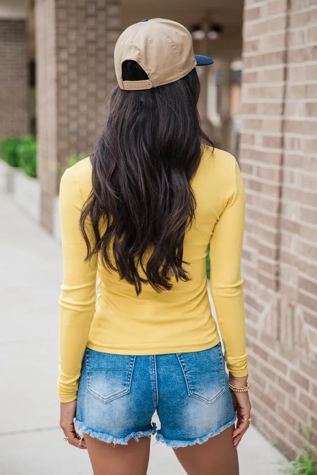 All The Better Mustard Ribbed Knit Henley Long Sleeve Tee FINAL SALE sold by Pink Lily product image thumbnail 5
