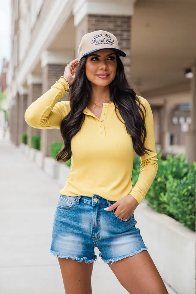All The Better Mustard Ribbed Knit Henley Long Sleeve Tee FINAL SALE sold by Pink Lily