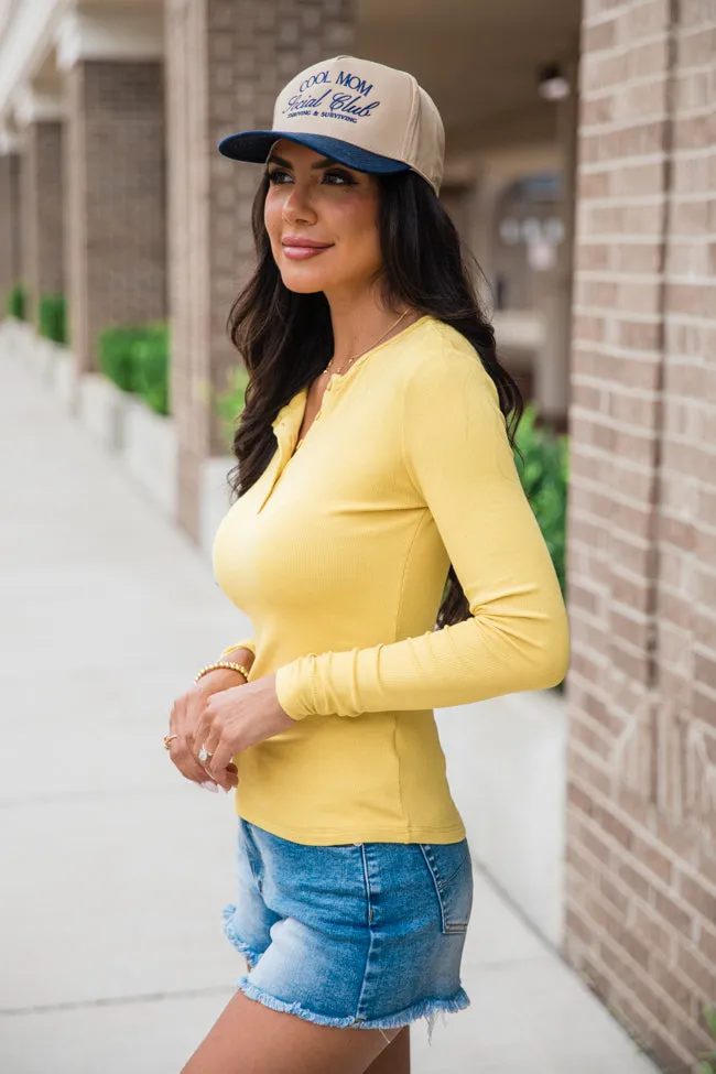 All The Better Mustard Ribbed Knit Henley Long Sleeve Tee FINAL SALE sold by Pink Lily product image thumbnail 4
