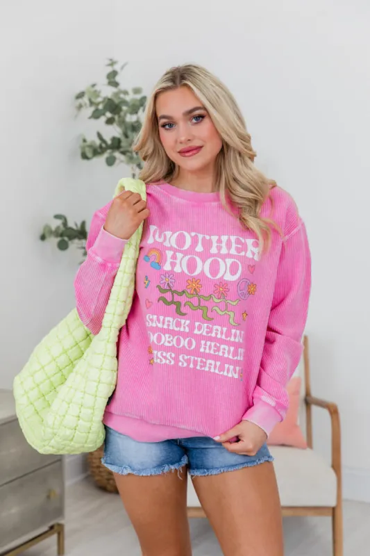 Motherhood Hot Pink Corded Graphic Sweatshirt sold by Pink Lily