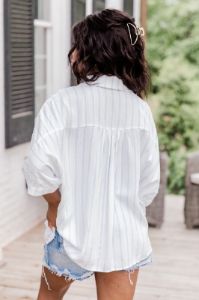 Make You Mine Blue Striped Short Sleeve Button Front Blouse FINAL SALE sold by Pink Lily
