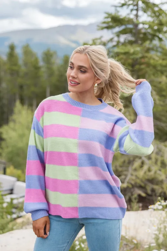 Take Your Time Purple Multi Color Block Striped Sweater FINAL SALE made by Pink Lily