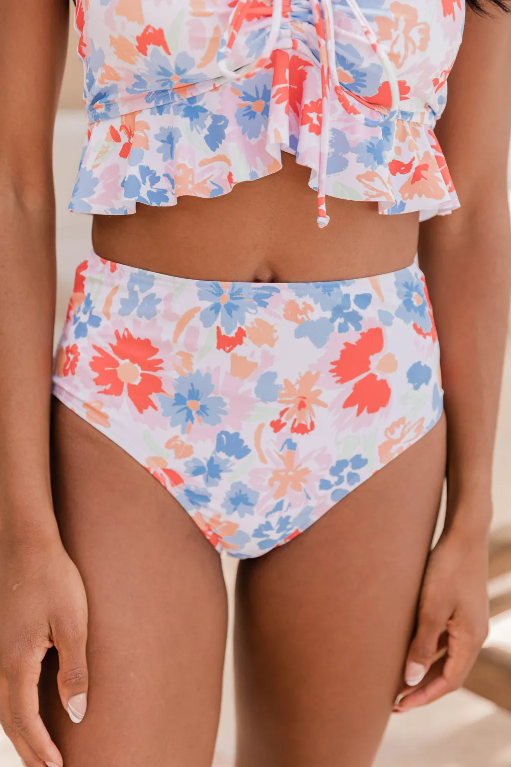 Washed Ashore Ivory Floral High Waisted Bikini Bottoms FINAL SALE sold by Pink Lily product image thumbnail 2
