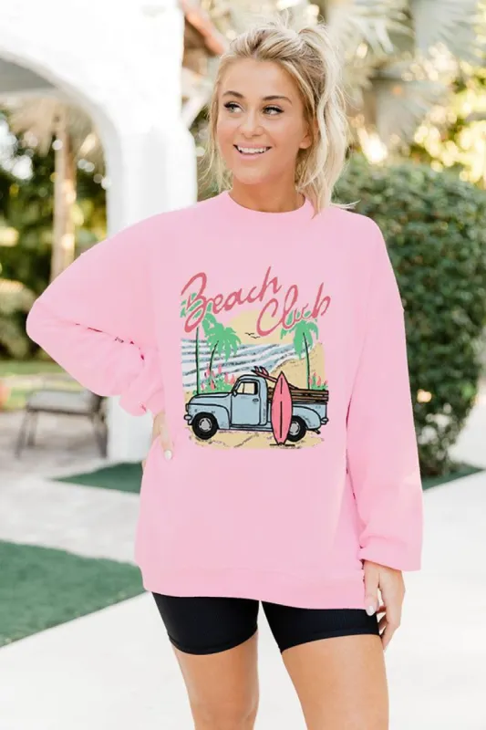 Beach Club Light Pink Oversized Graphic Sweatshirt sold by Pink Lily