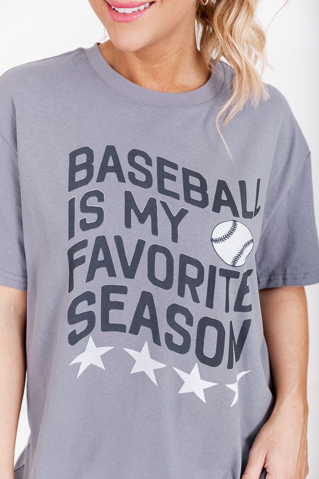Baseball Fav Season Grey Oversized Graphic Tee sold by Pink Lily product image thumbnail 3