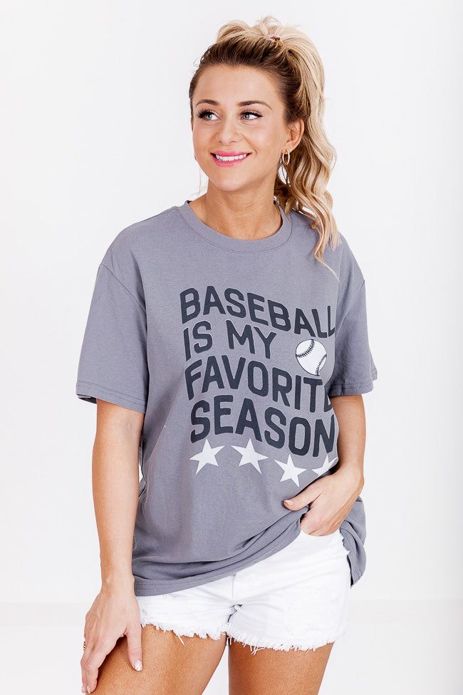 Baseball Fav Season Grey Oversized Graphic Tee sold by Pink Lily