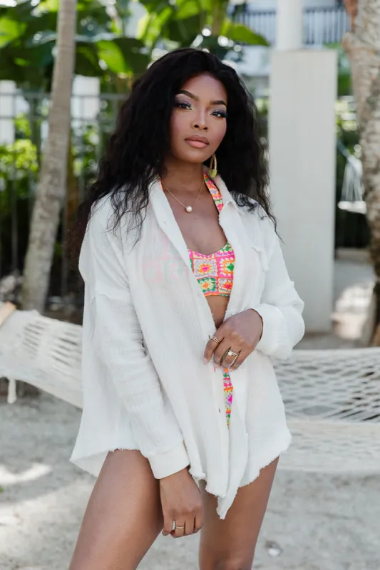 Let Me Adore You Ivory Button Front Gauze Blouse FINAL SALE sold by Pink Lily