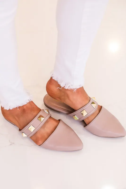 Jeanie Taupe Stud Detail Mules FINAL SALE sold by Pink Lily