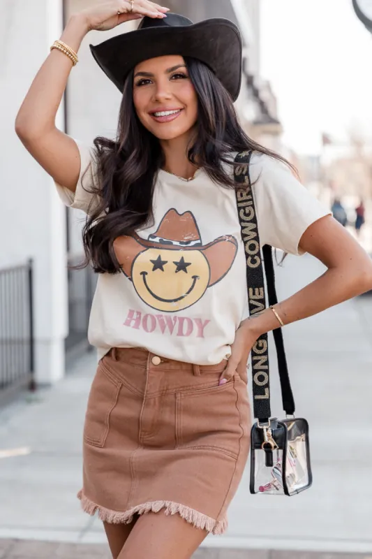 Howdy Smiley Face Soft Cream Graphic Tee sold by Pink Lily