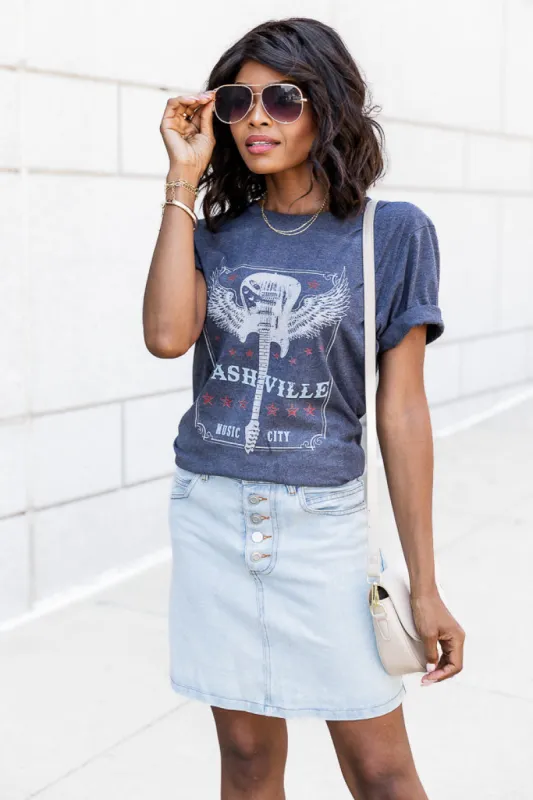 Nashville Music City Midnight Navy Graphic Tee FINAL SALE sold by Pink Lily