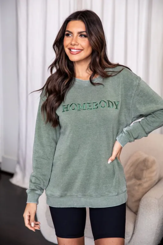 Homebody Shady Olive Graphic Sweatshirt FINAL SALE made by Pink Lily