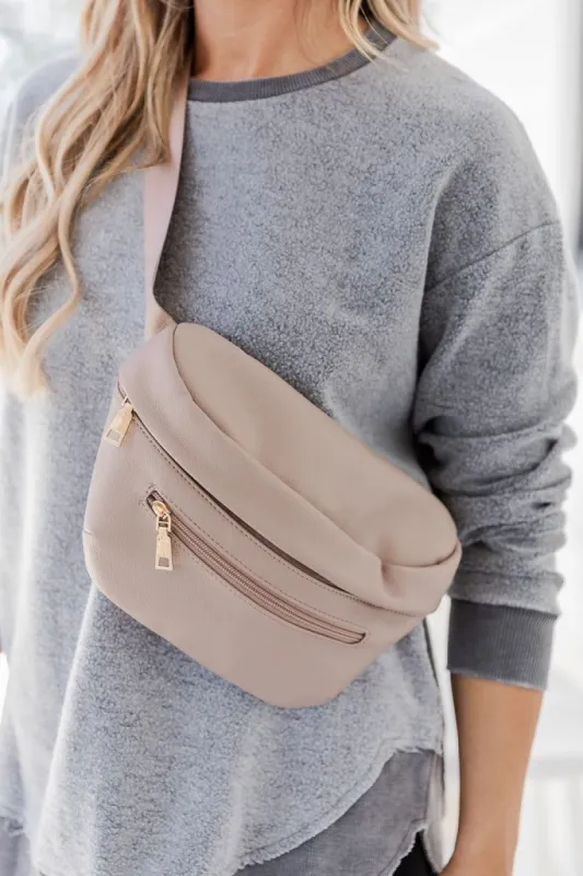 Wish You Were Taupe Leather Belt Bag sold by Pink Lily