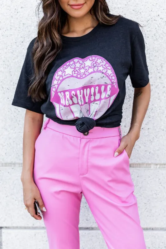 Nashville Lips Black Heather Graphic Tee sold by Pink Lily