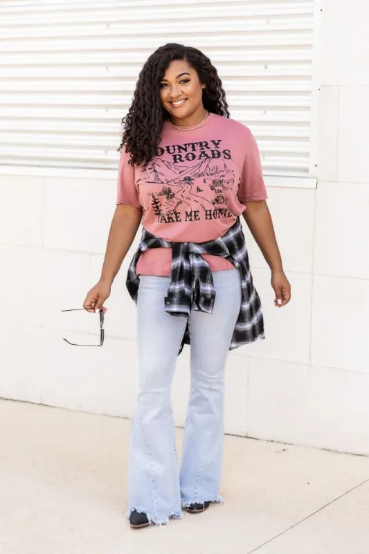Country Roads Take Me Home Mauve Graphic Tee made by Pink Lily