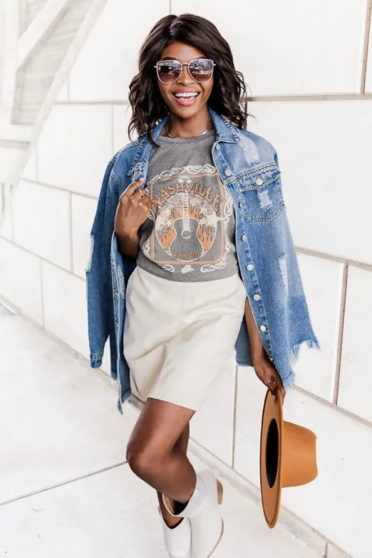 Nashville Grey Acid Wash Graphic Tee FINAL SALE made by Pink Lily