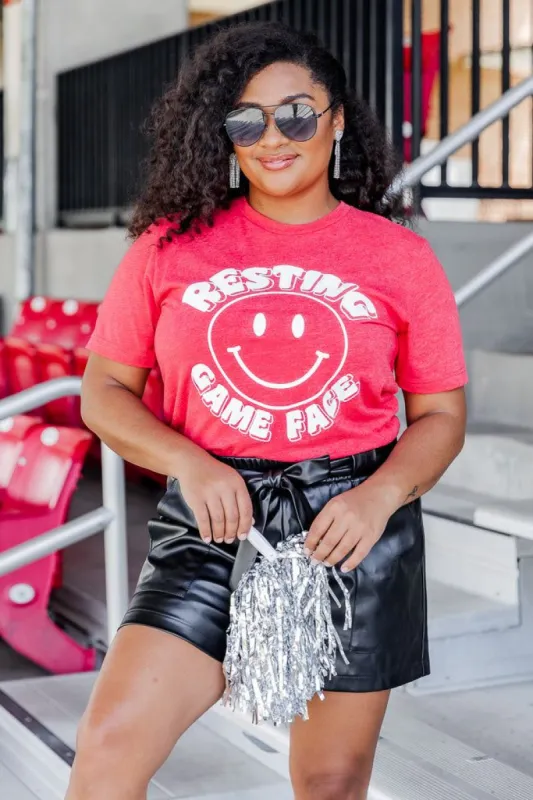 Resting Game Face Heather Red Graphic Tee sold by Pink Lily